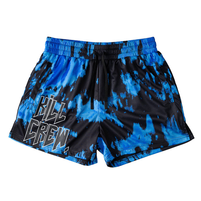 MUAY THAI SHORTS (MID THIGH CUT) ACID WASH - BLUE / BLACK Hover Image