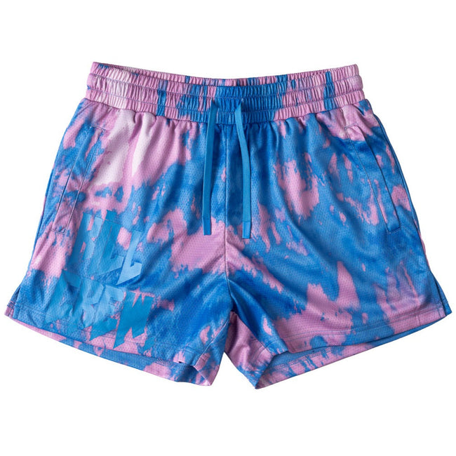 MUAY THAI SHORTS (MID THIGH CUT) ACID WASH - BLUE / PINK Hover Image