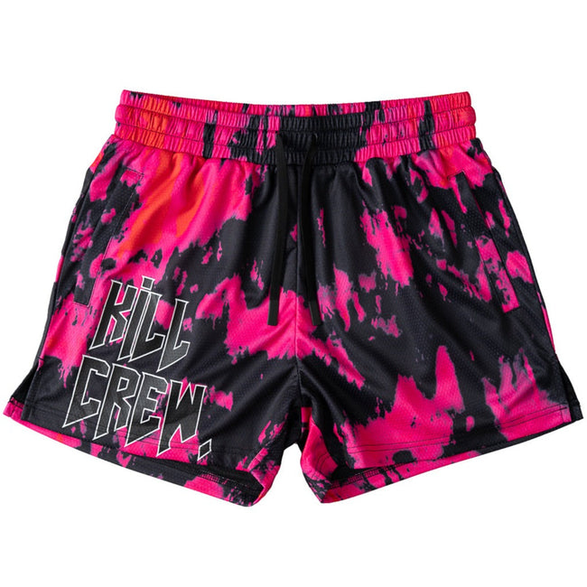 MUAY THAI SHORTS (MID THIGH CUT) ACID WASH - PINK / BLACK Hover Image