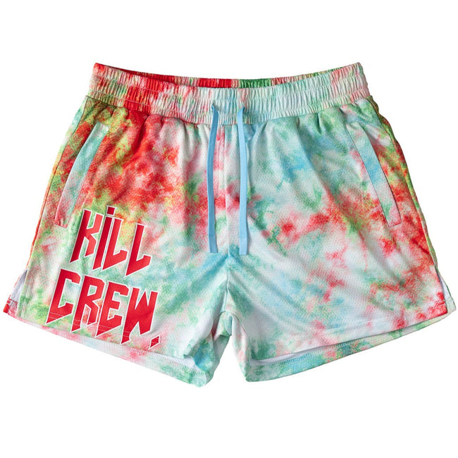 MUAY THAI SHORTS (MID THIGH CUT) TIE DYE - RED / GREEN Hover Image