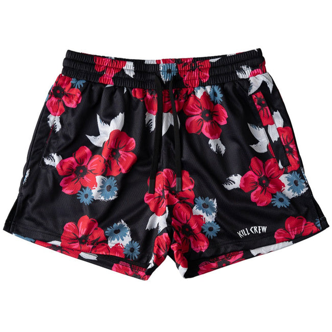 MUAY THAI SHORTS (MID THIGH CUT) FLORAL - BLACK Hover Image