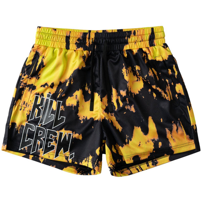 MUAY THAI SHORTS (MID THIGH CUT) ACID WASH - YELLOW / BLACK Hover Image