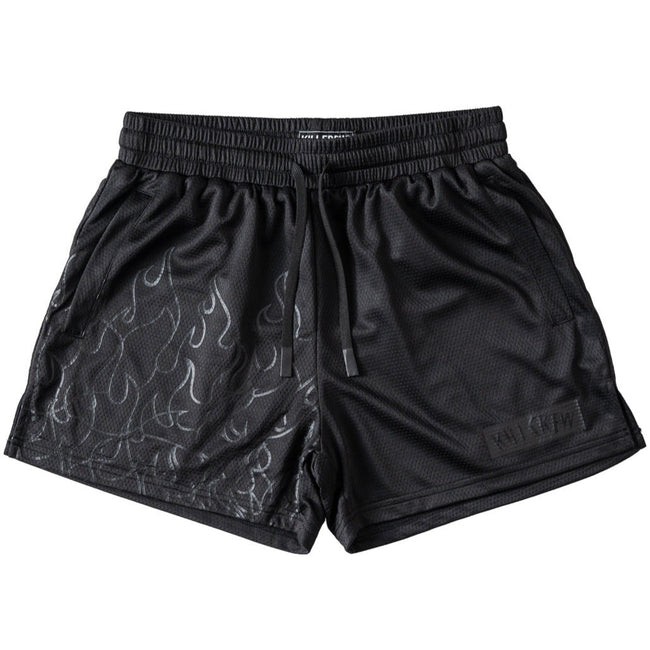 MUAY THAI FLAME SHORTS (MID THIGH CUT) - BLACKOUT Hover Image