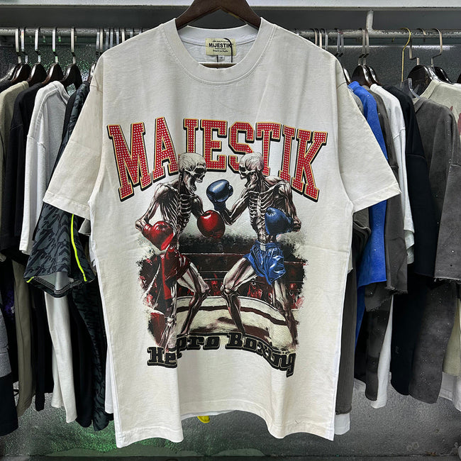 Majestik “Pro Boxing” Skeleton Rhinestone Vintage Tee Hover Image