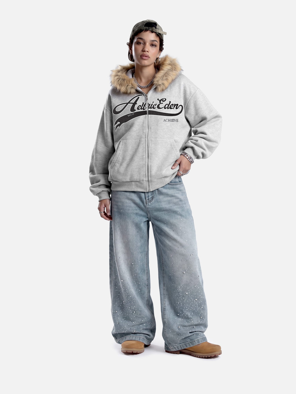 Aelfric Eden Boxy Faux Fur Collar Hoodie