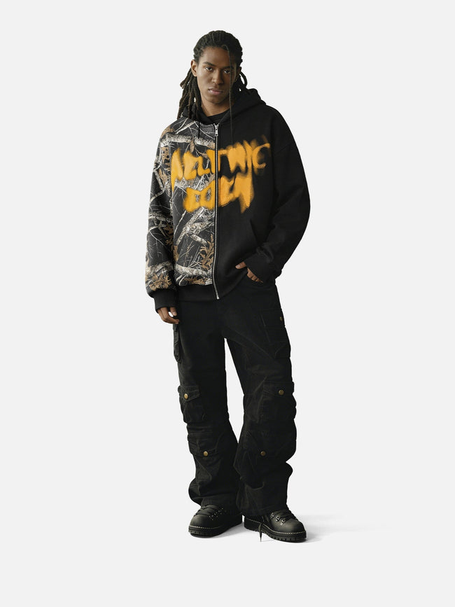 Aelfric Eden Leaf CAMO Graffiti Patchwork Zip Up Hoodie Hover Image