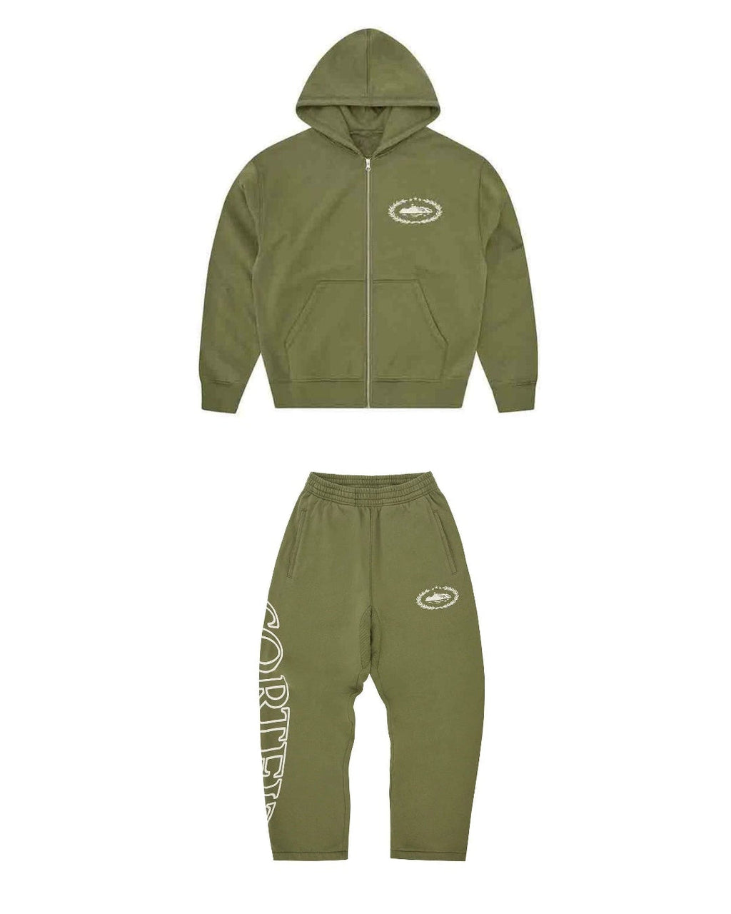 Corteiz Laurel Island Badge Zip Hoodie – Olive Green (+ Matching Pants)