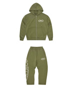 Corteiz Laurel Island Badge Zip Hoodie – Olive Green (+ Matching Pants)
