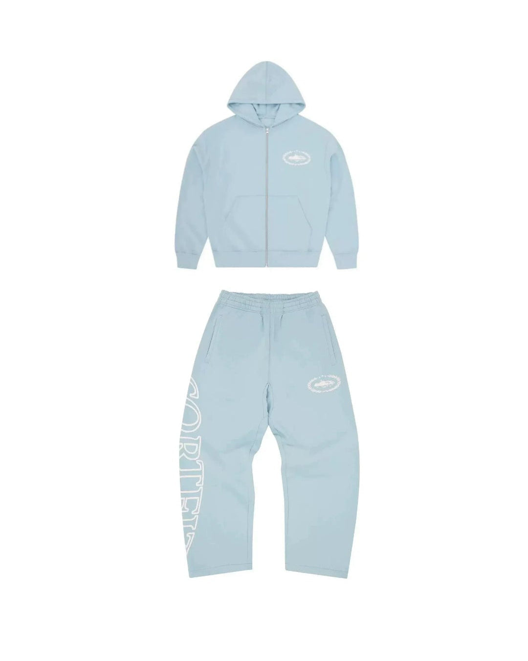 Corteiz Laurel Island Badge Zip Hoodie – Baby Blue (+ Matching Pants)