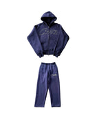 Corteiz Vibe Knit Cardigan Hoodie Set – Navy Blue