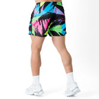MUAY THAI SHORTS (MID THIGH CUT) RETRO - 80s NEON