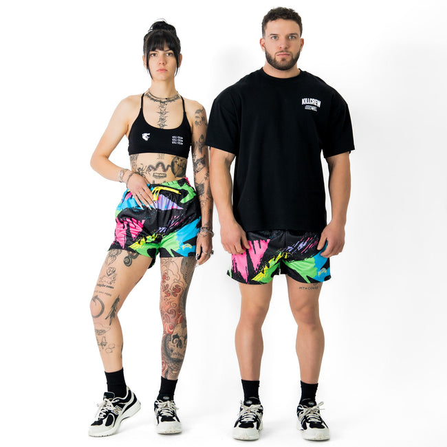 MUAY THAI SHORTS (MID THIGH CUT) RETRO - 80s NEON Main Image