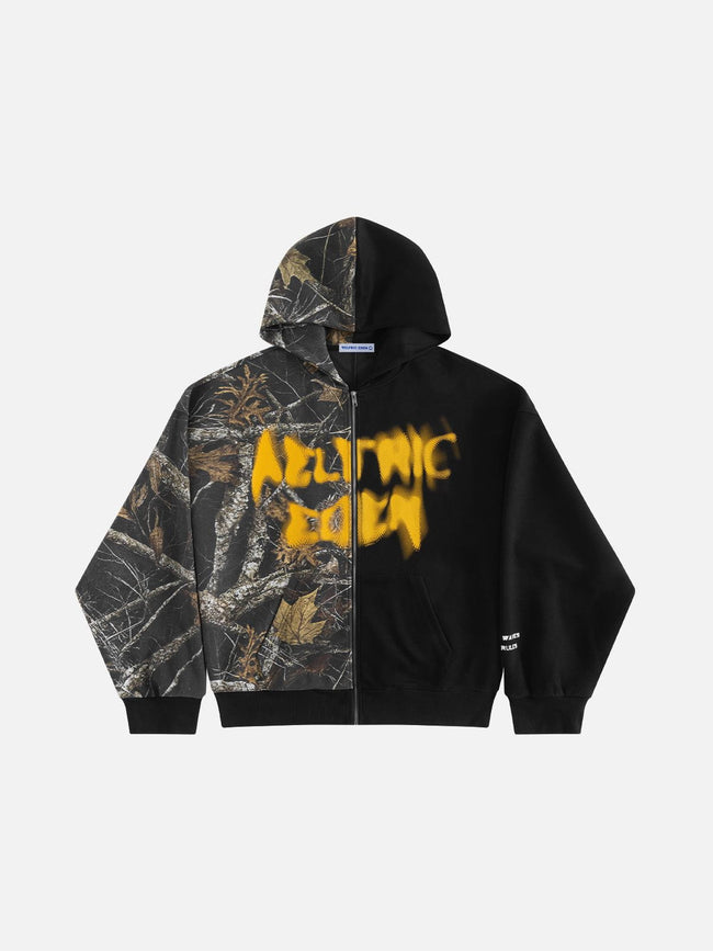 Aelfric Eden Leaf CAMO Graffiti Patchwork Zip Up Hoodie Main Image
