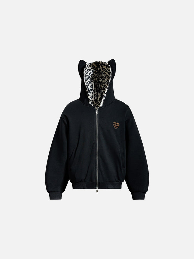 Aelfric Eden Reversible Leopard Zip Up Hoodie Main Image