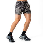MUAY THAI SHORTS (MID THIGH CUT) BANDANA - BLACK / CREAM
