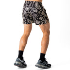 MUAY THAI SHORTS (MID THIGH CUT) BANDANA - BLACK / CREAM