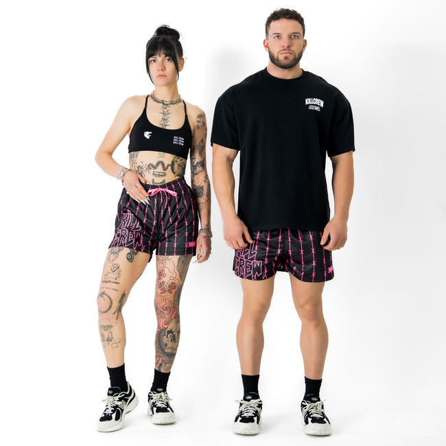 BARBWIRE MUAY THAI SHORTS (MID THIGH CUT) - BLACK / PINK Main Image