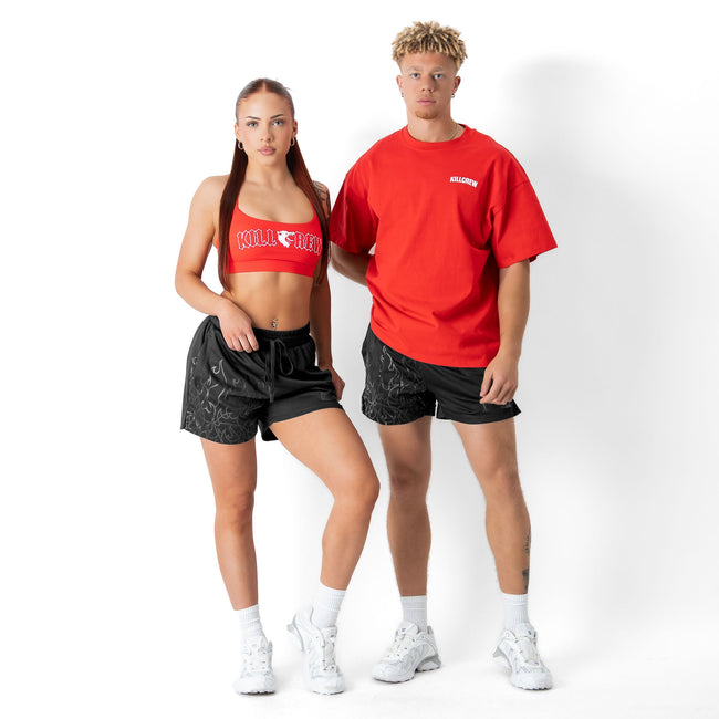 MUAY THAI FLAME SHORTS (MID THIGH CUT) - BLACKOUT Main Image