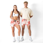 MUAY THAI SHORTS (MID THIGH CUT) FLORAL - CREAM