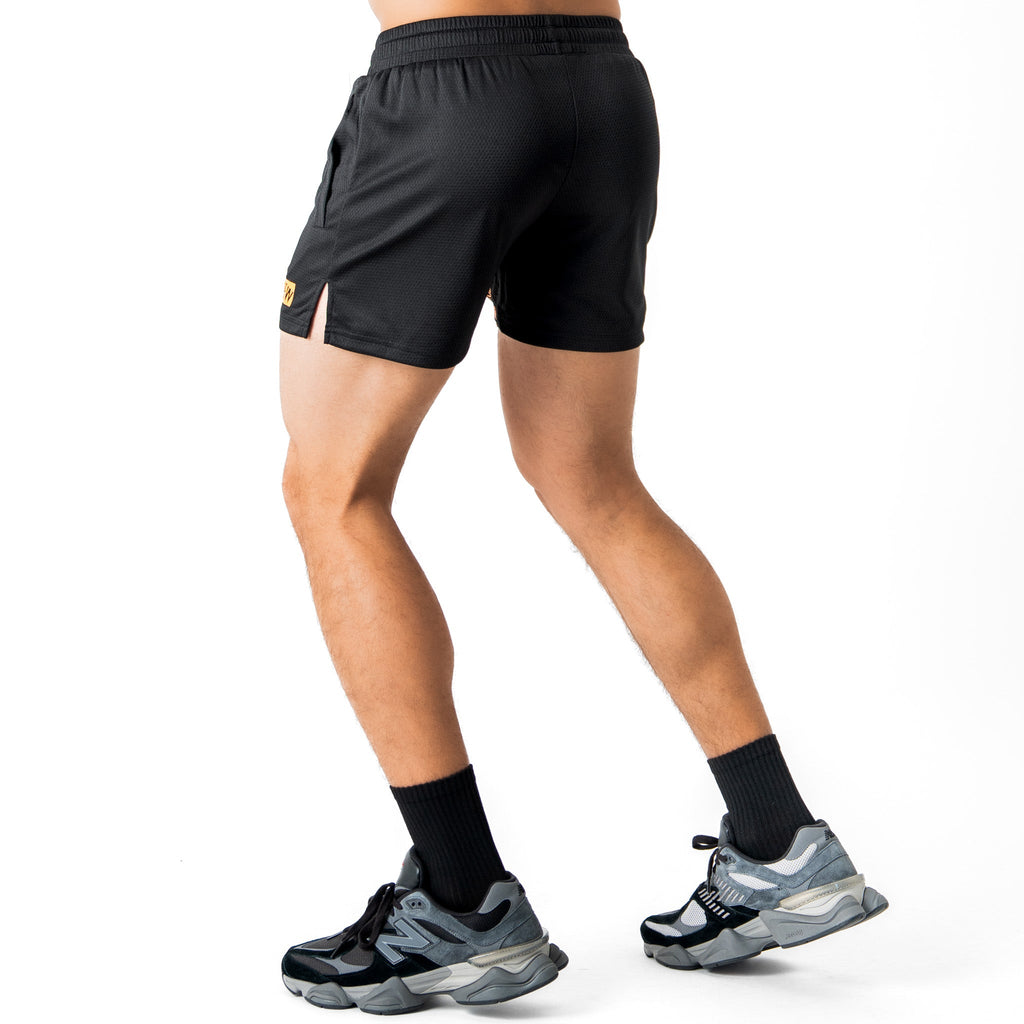 MUAY THAI FLAME SHORTS (MID THIGH CUT) - BLACK / NEON ORANGE