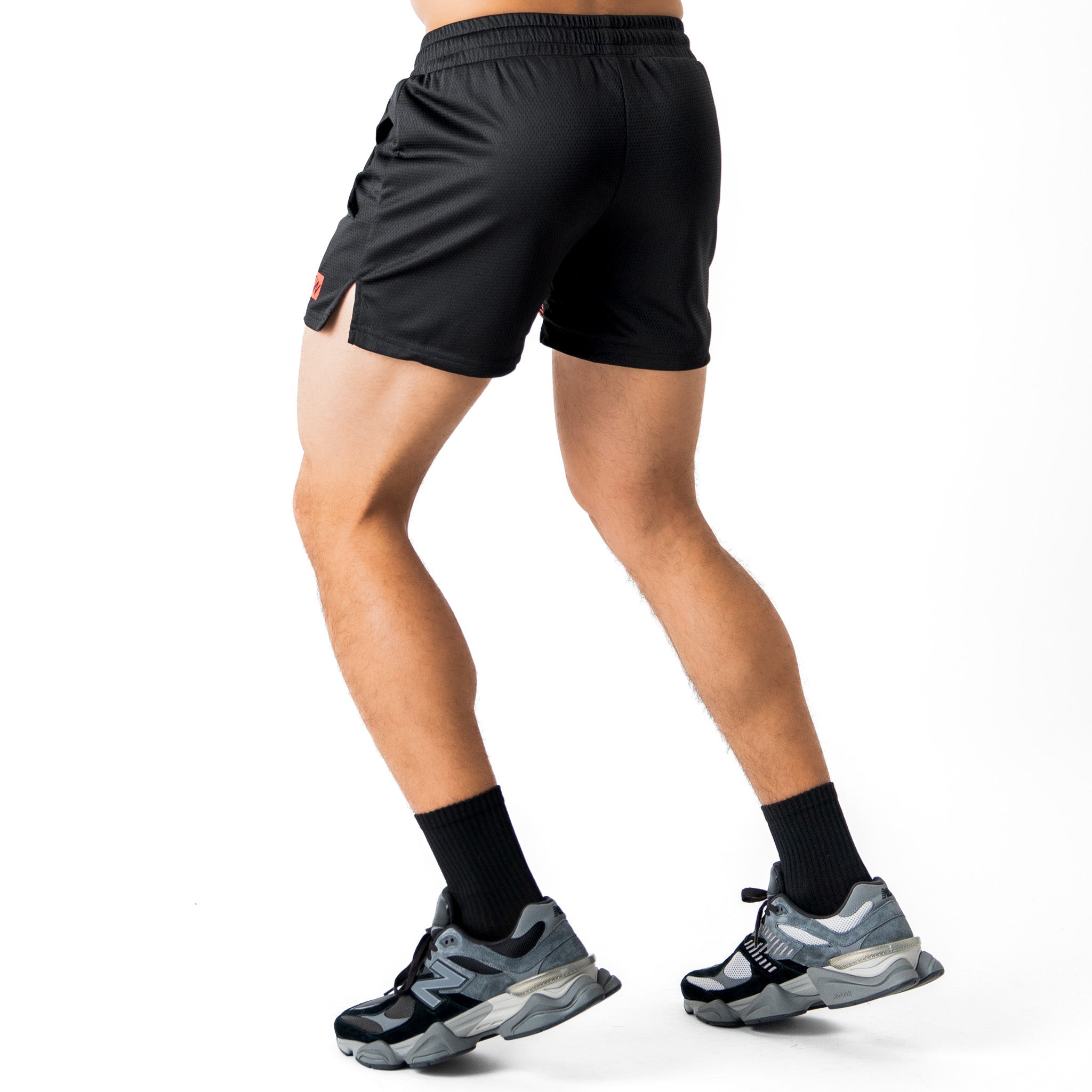 MUAY THAI FLAME SHORTS (MID THIGH CUT) - BLACK / RED