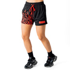 MUAY THAI FLAME SHORTS (MID THIGH CUT) - BLACK / RED