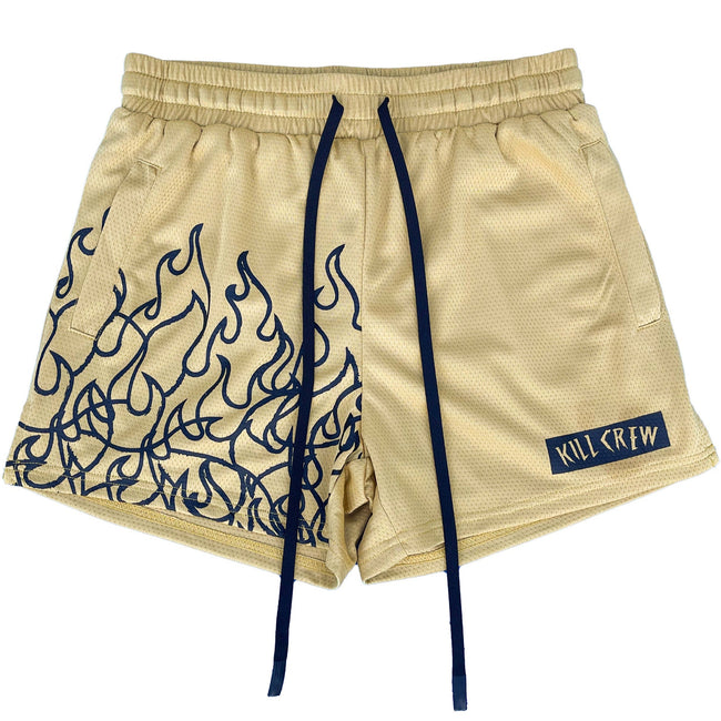 MUAY THAI FLAME SHORTS (MID THIGH CUT) - GOLD / BLACK Hover Image