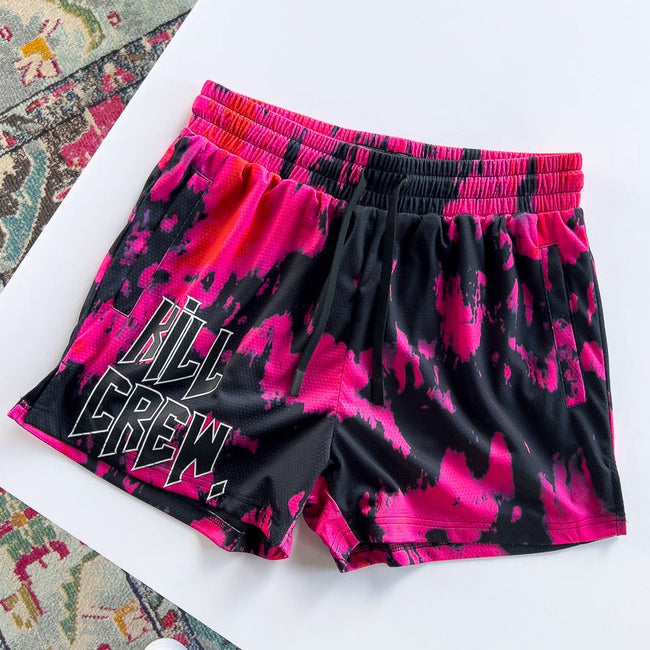 MUAY THAI SHORTS (MID THIGH CUT) ACID WASH - PINK / BLACK Main Image