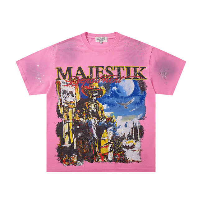 Majestik “Department” Cowboy Skeleton Rhinestone Tee Hover Image