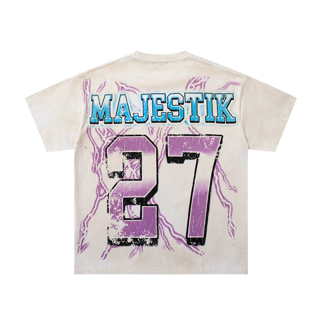 Majestik “Athletic” Eagle Rhinestone Vintage Tee（White） Main Image