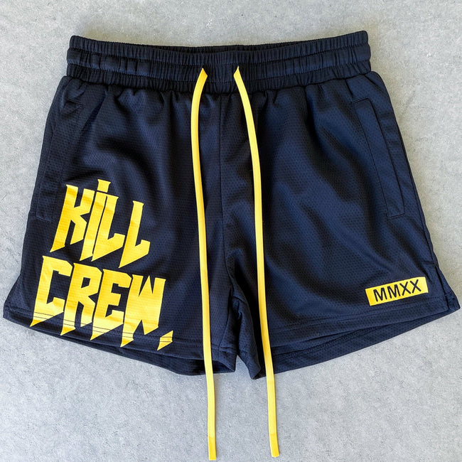 MUAY THAI SHORTS (MID THIGH CUT) - BLACK / YELLOW Main Image