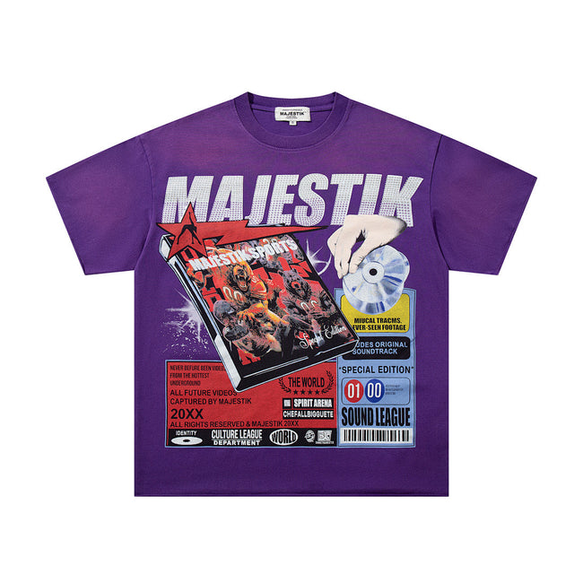 Majestik “Sound League & Sports” Special Edition Rhinestone Vintage Tee（Purple） Hover Image