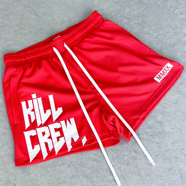 MUAY THAI SHORTS (MID THIGH CUT) - RED / WHITE Main Image