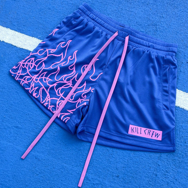 MUAY THAI FLAME SHORTS (MID THIGH CUT) - BLUE / PINK Main Image