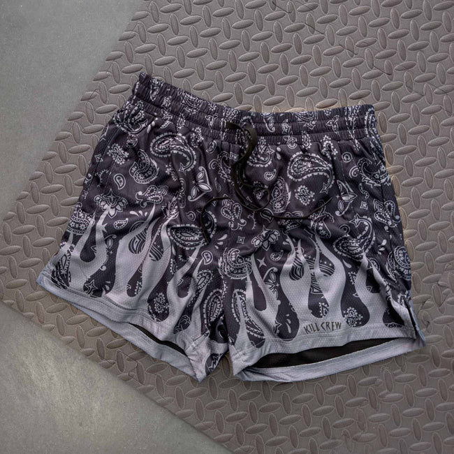 MUAY THAI SHORTS (MID THIGH CUT) BANDANA FLAME - BLACKOUT Main Image