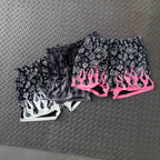 MUAY THAI SHORTS (MID THIGH CUT) BANDANA FLAME - BLACK / PINK