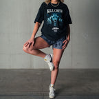 MUAY THAI SHORTS (MID THIGH CUT) BANDANA FLAME - BLACKOUT