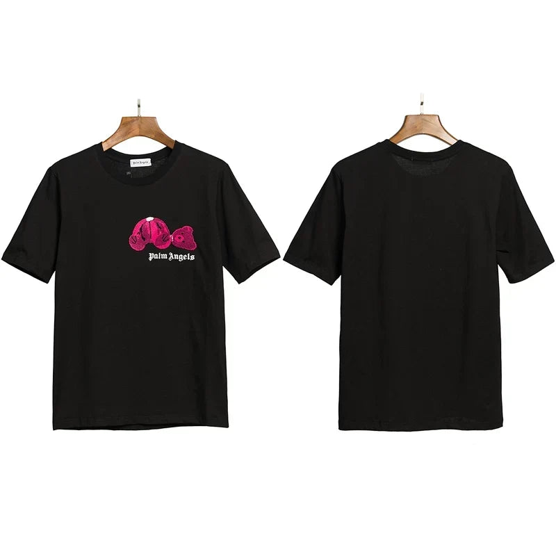 Palm Angels Small Bear Chest Logo T-Shirt - Black/Pink