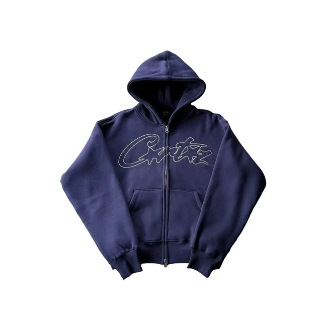 Corteiz Vibe Knit Cardigan Hoodie Set – Navy Blue Main Image