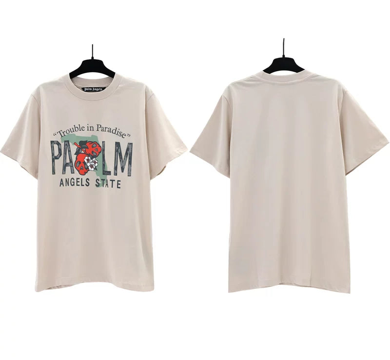 Palm Angels Trouble in Paradise State Graphic T-Shirt - Beige