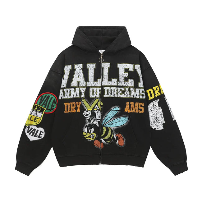 Foreign Trade Fashion Vale Retro Printed Coat High Street Trendy Casual Hip Hop Fashion Men's and Women's Hooded Cardigan Sweatshirt (9) Hover Image