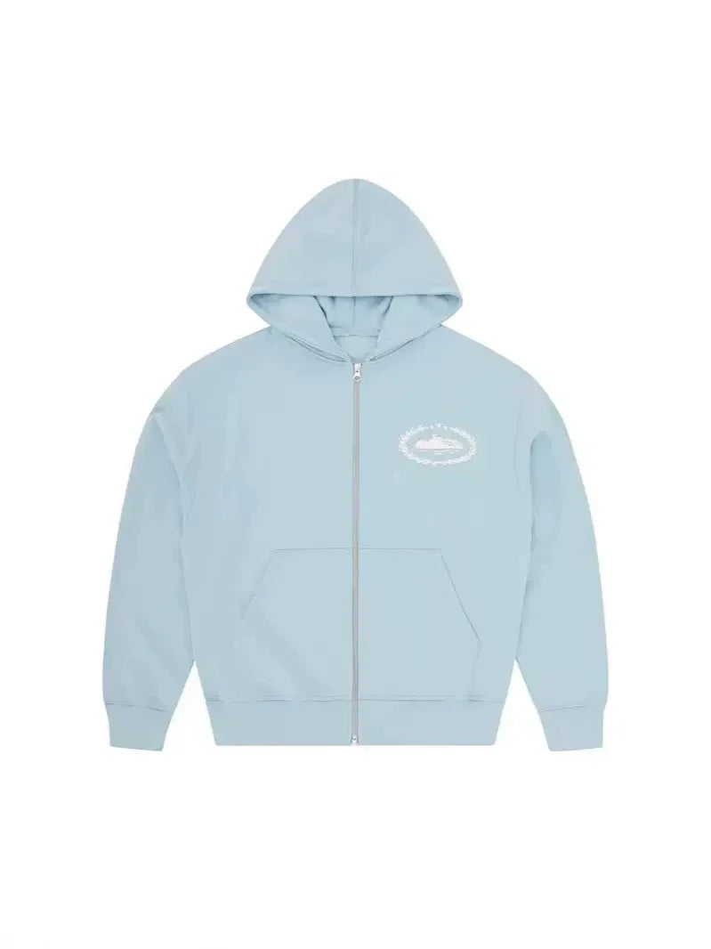 Corteiz Devil's Island Y2K zip knit hoodie set featuring European and American celebrities, hip-hop men's high street casual thick cotton pants trend (1)