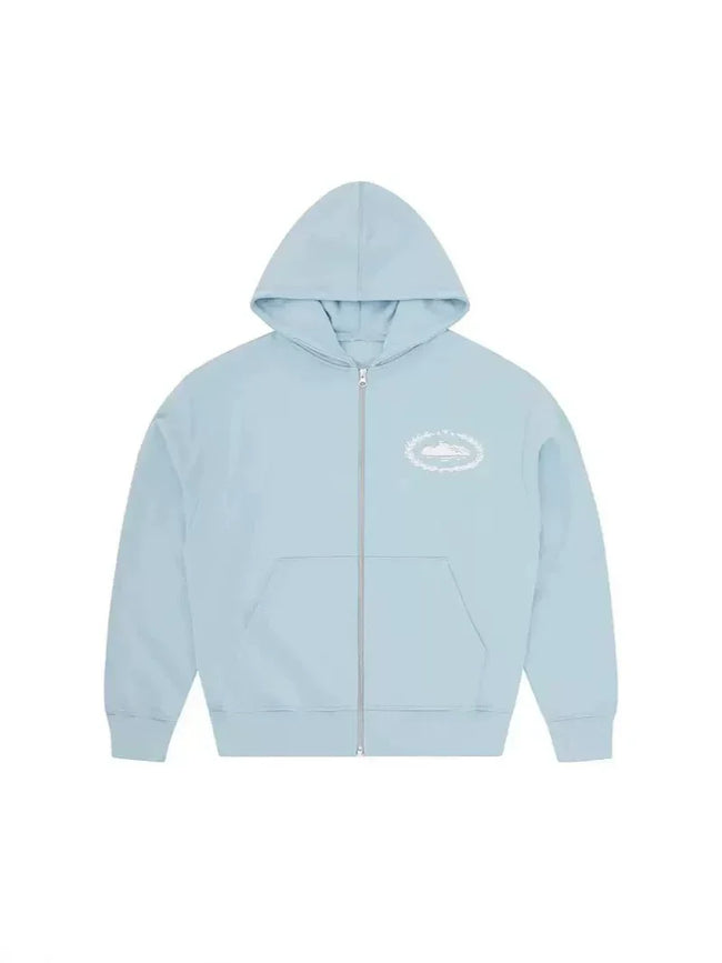 Corteiz Laurel Island Badge Zip Hoodie – Baby Blue (+ Matching Pants) Main Image