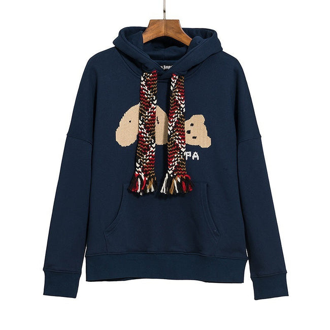 Palm Angels Woven Drawstring Bear Hoodie - Navy Hover Image