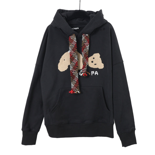Palm Angels Woven Drawstring Bear Hoodie - Black Hover Image