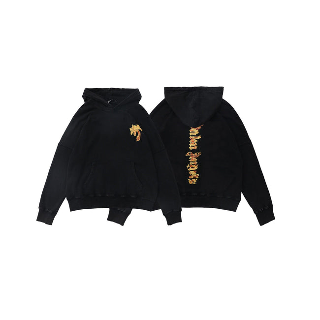 Palm Angels Burning Palm Tree & Flame Logo Hoodie - Black Hover Image