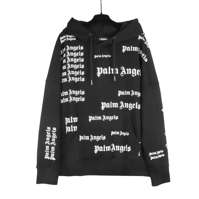 Palm Angels All-Over Logo Monogram Hoodie - Black/White Hover Image