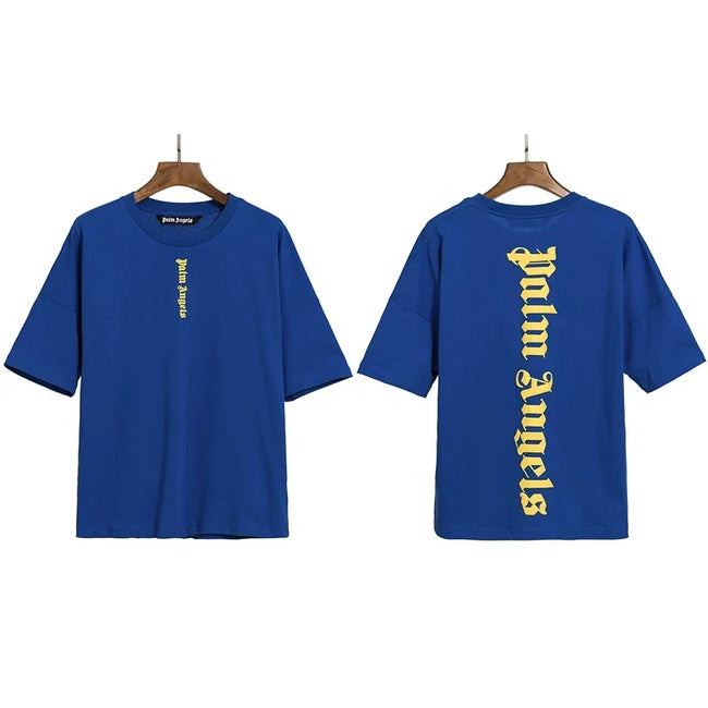 Palm Angels Vertical Gothic Logo T-Shirt - Blue Hover Image