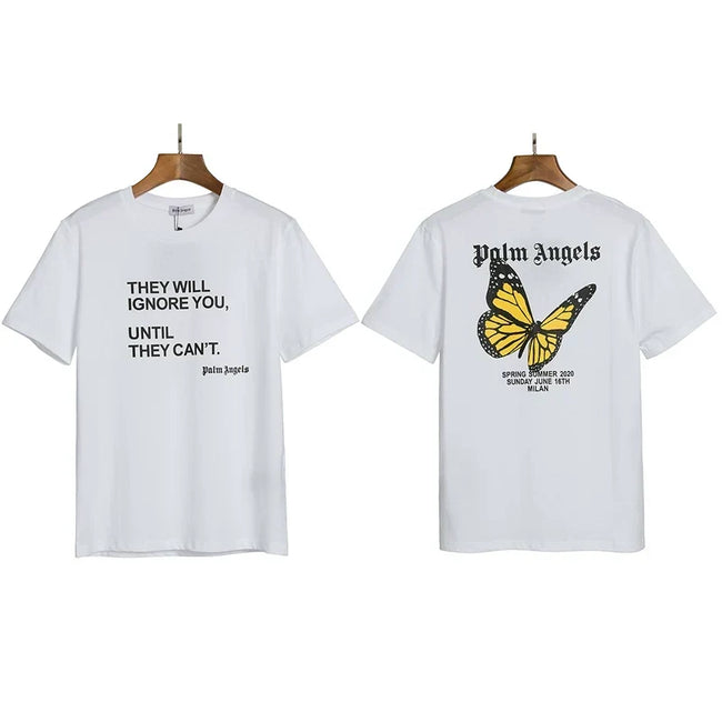 Palm Angels Typography & Butterfly Graphic T-Shirt - White Hover Image