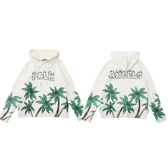 Palm Angels All-Over Palm Trees & Graffiti Logo Hoodie - Off-White Hover Image